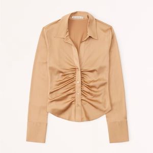 Long sleeve satin ruched button up